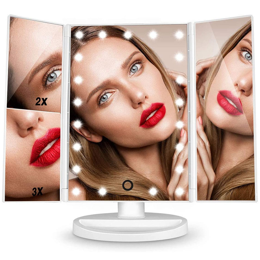 Espejo de maquillaje LED con iluminación táctil ajustable, espejo de  maquillaje de escritorio con luz, espejos