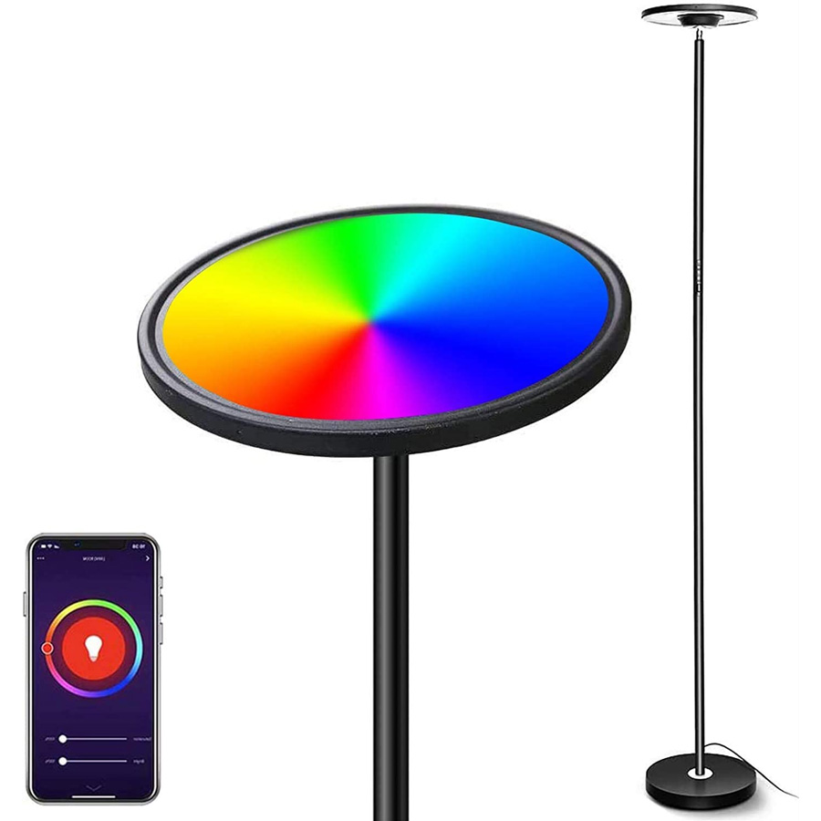 FQFMO Lámpara de pie inteligente RGB para sala de estar, funciona con Alexa  y Google Home Lámpara de pie LED regulable con pantalla de lino